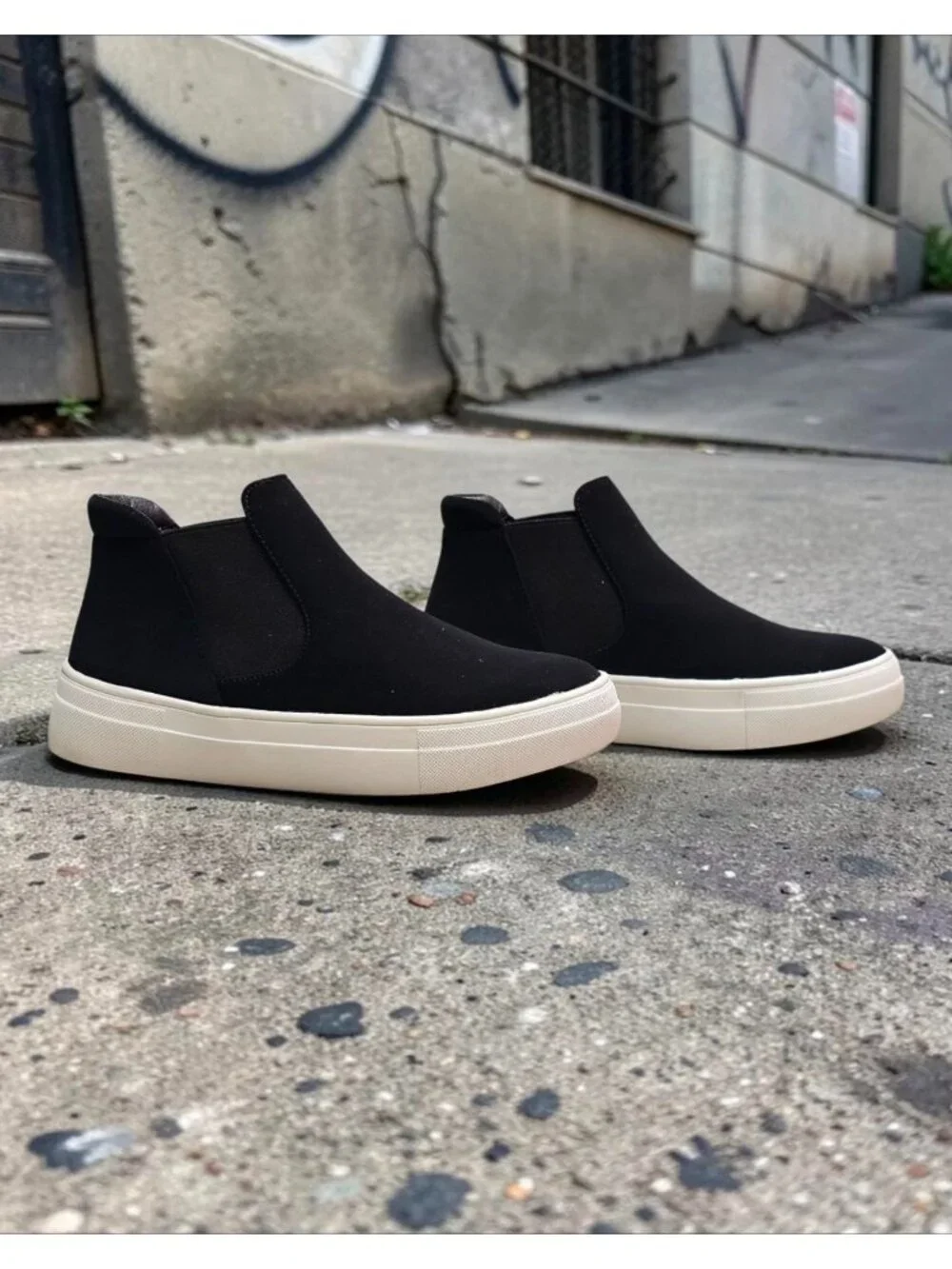 Black Chelsea Slip On Sneakers Platform Sole Minimalist Ankle Boots